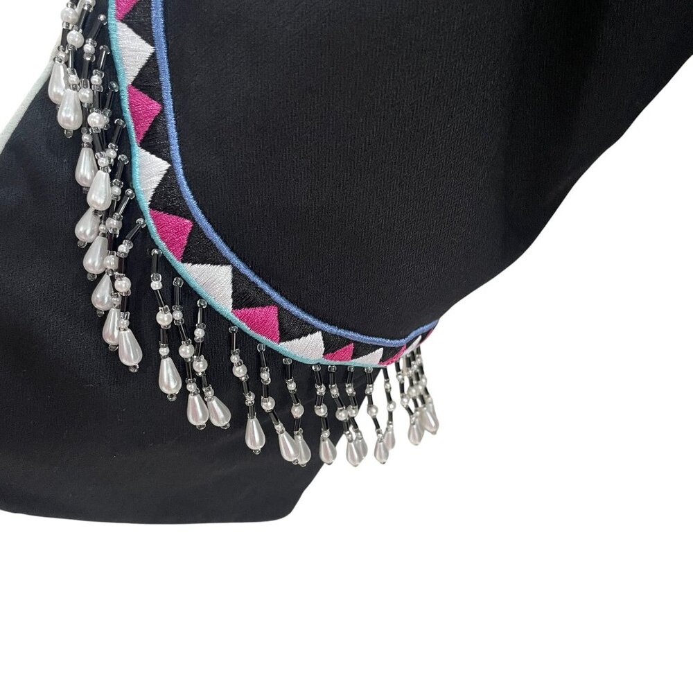 Bob Mackie Wearable Art Embroidered Beaded Jacket Black XL Boho Festival Chic - Picture 8 of 9